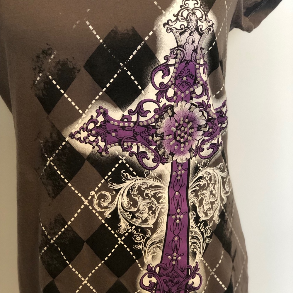 Appropriate Behavior grey tee with cross on front